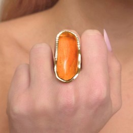 Anello Regolabile con Ambra Mesoamericana ø 38x18 mm