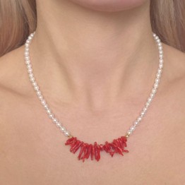 Collana con Perle Ovali e Corallo a Rametti