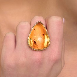 Anello Regolabile con Ambra Mesoamericana ø 34,6x26,3 mm