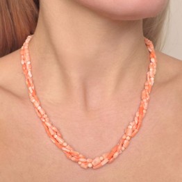 Collana a 3 Fili di Corallo Rosa Arancio