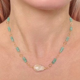 Collier with Emeraldand 1 flamed pearl
