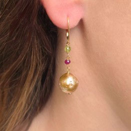 Orecchini con Perle, Rubino e Peridoto