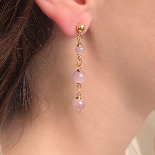 Rosary earrings of Kunzite Ø 6 / 8.5 mm