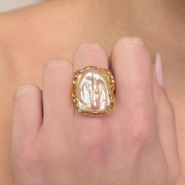 Anello con Perla Rosa Violetto Rettangolare ø 23,6x20,4 mm