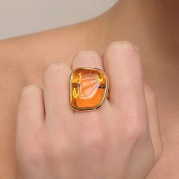 Anello Regolabile con Ambra Mesoamericana ø 24x21,2 mm