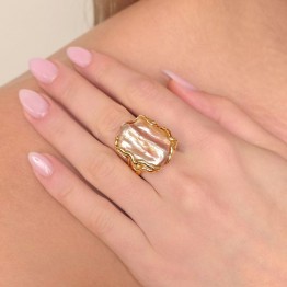 Anello con Perla Rosa Violetto Rettangolare ø 24,9x20,9 mm