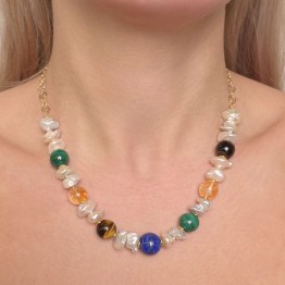 Collana con Perle Keshi e Multipietre