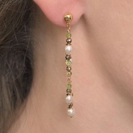 Orecchini con Peridoto, Pirite e Perle