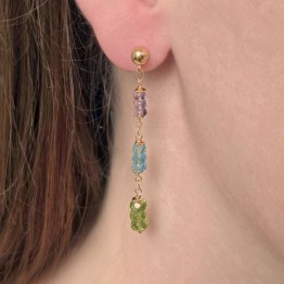 Orecchini con Peridoto, Apatite e Ametista