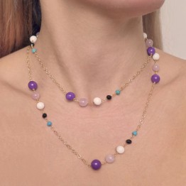 Chanel con Phosfosiderite, Kunzite, Agata, Spinello e Turchese