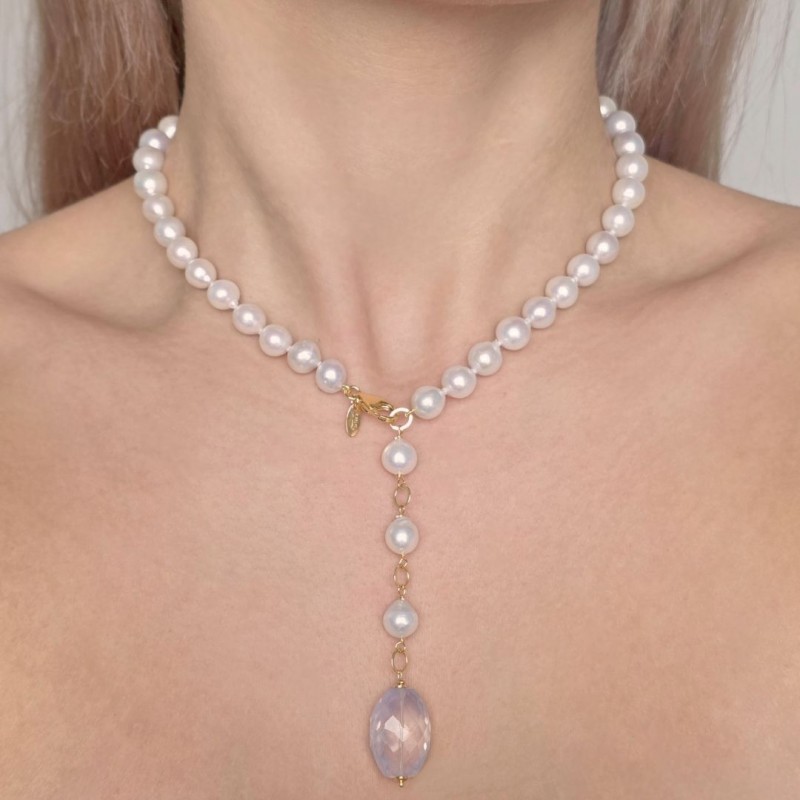 Collana di Perle e 1 Quarzo Lavanda