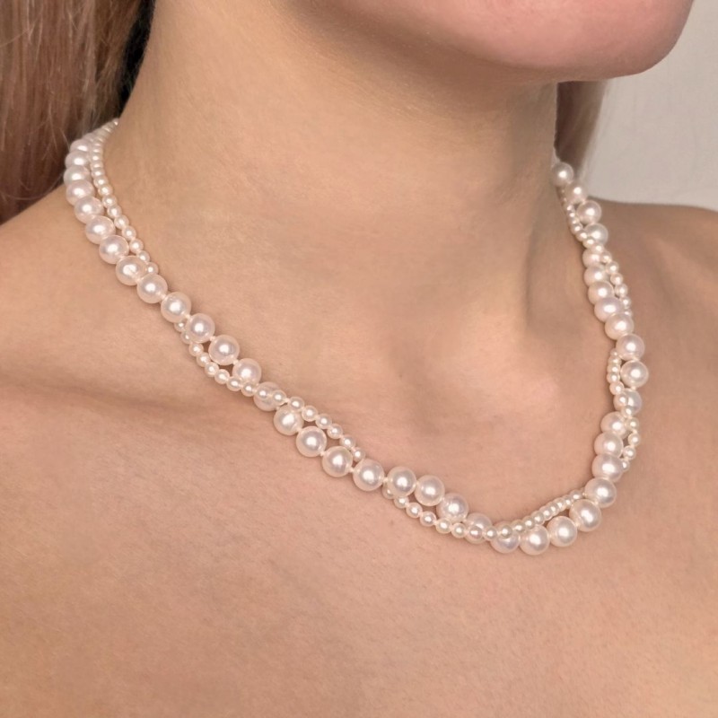 Collana a 2 Fili di Perle Potatoes e Round