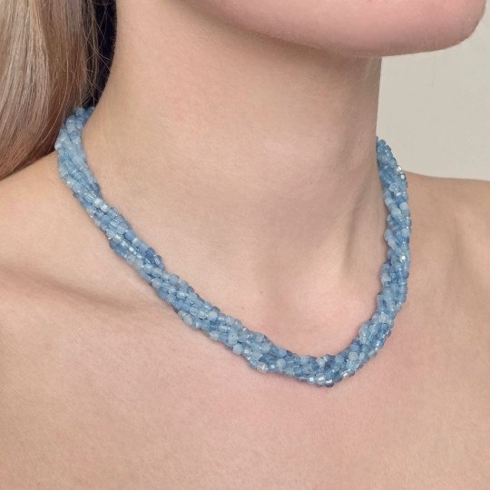 Torchon a 5 Fili di Acquamarina a Cubetto