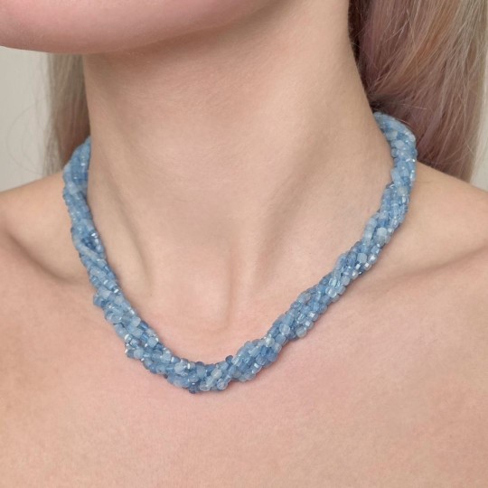 Torchon a 5 Fili di Acquamarina a Cubetto