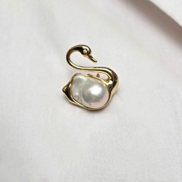 Pendente/Spilla a Cigno con Perla Barocca ø 13x17 mm