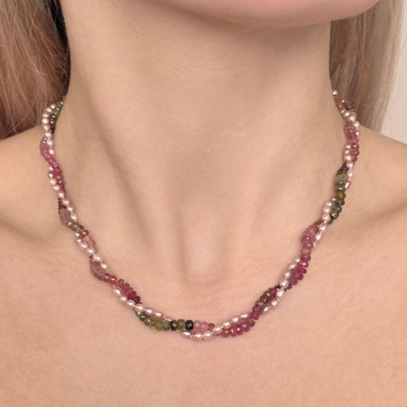 Two-wire Torchon with Tourmaline and Pearl