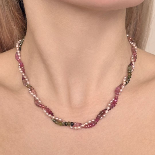 Two-wire Torchon with Tourmaline and Pearl