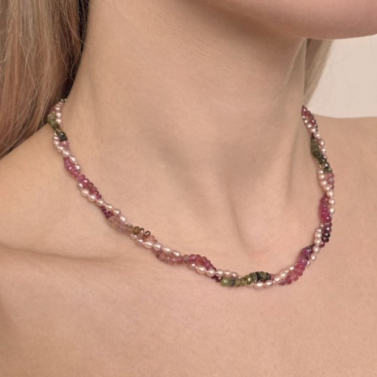 Two-wire Torchon with Tourmaline and Pearl