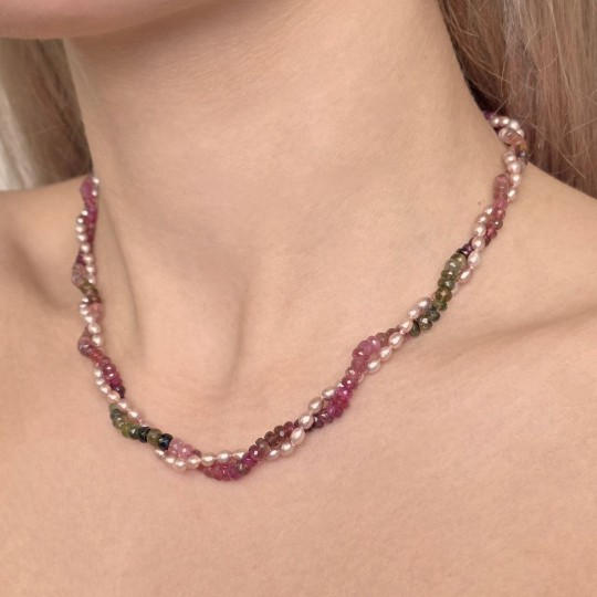 Two-wire Torchon with Tourmaline and Pearl