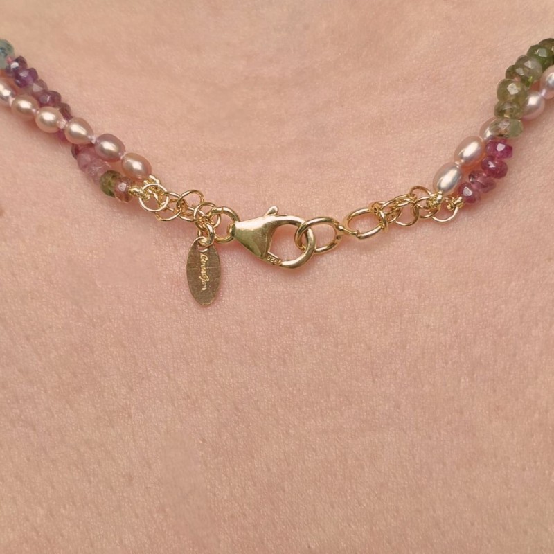 Two-wire Torchon with Tourmaline and Pearl