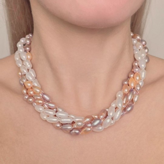 Torchon a 5 Fili di Perle Multicolore Ovali ø 6/7,5 mm