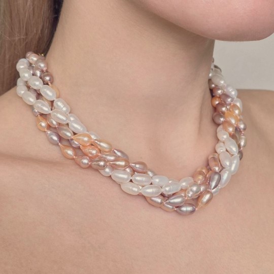 5-wire Torchon of Pearl Multicolor Oval Ø 6 / 7.5 mm