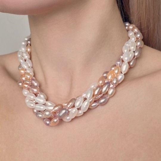 5-wire Torchon of Pearl Multicolor Oval Ø 6 / 7.5 mm