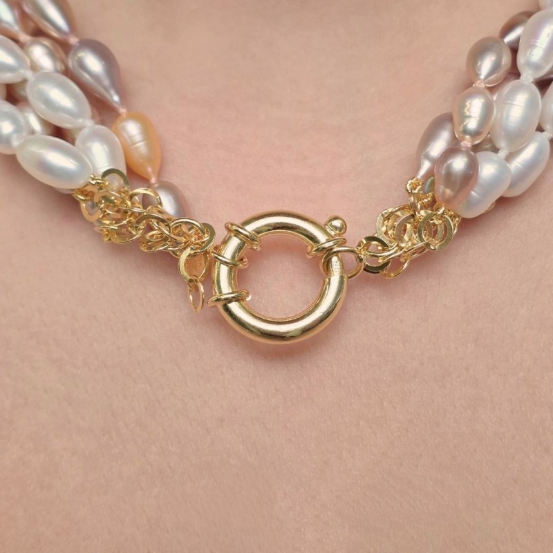 5-wire Torchon of Pearl Multicolor Oval Ø 6 / 7.5 mm