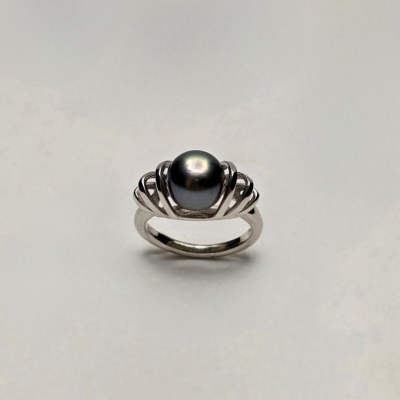 Anello in Argento 925‰ Rodiato con Perla di Tahiti ø 9,4 mm