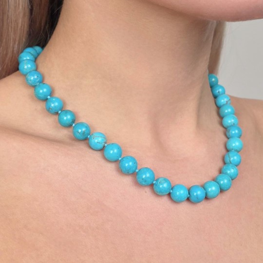 Collana di Turchese Sferico Liscio ø 10/10,5 mm