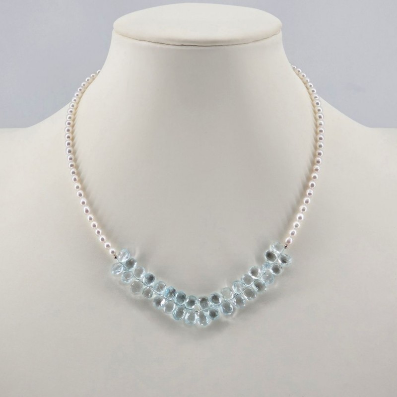 Collana con Perle e Acquamarina a Goccia
