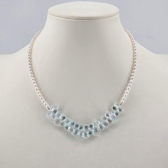 Collana con Perle e Acquamarina a Goccia