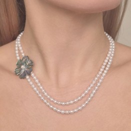 Collana a 2 Fili Paralleli di Perle e Fiore di Abalone