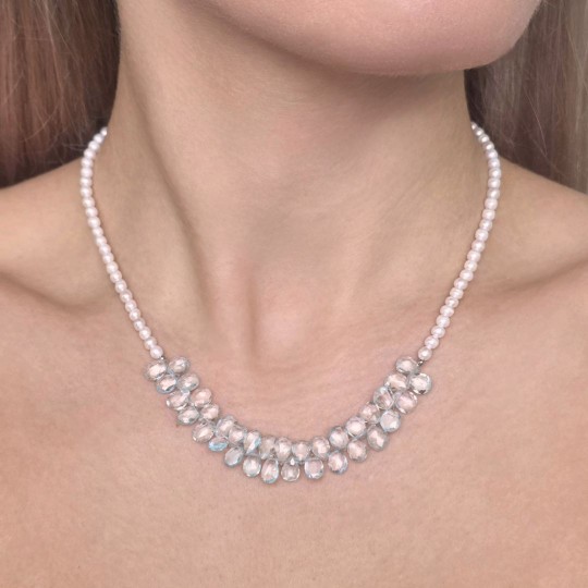 Collana con Perle e Acquamarina a Goccia