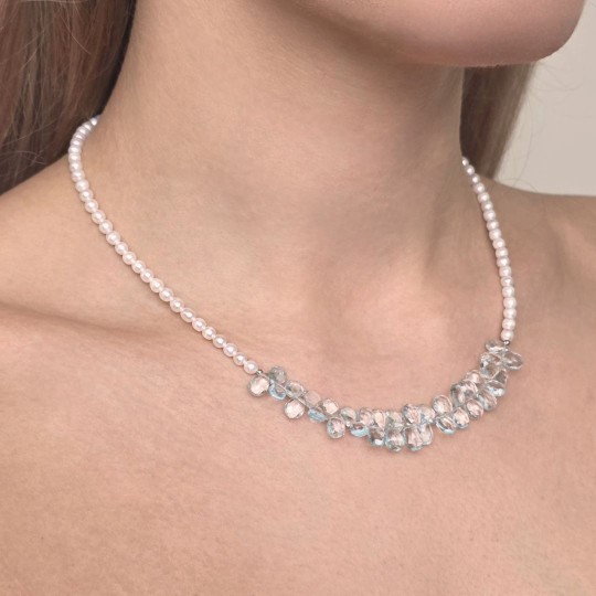 Collana con Perle e Acquamarina a Goccia