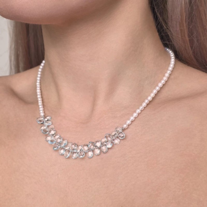 Collana con Perle e Acquamarina a Goccia
