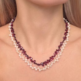 Collana a 2 Fili Paralleli con Perle e Granato