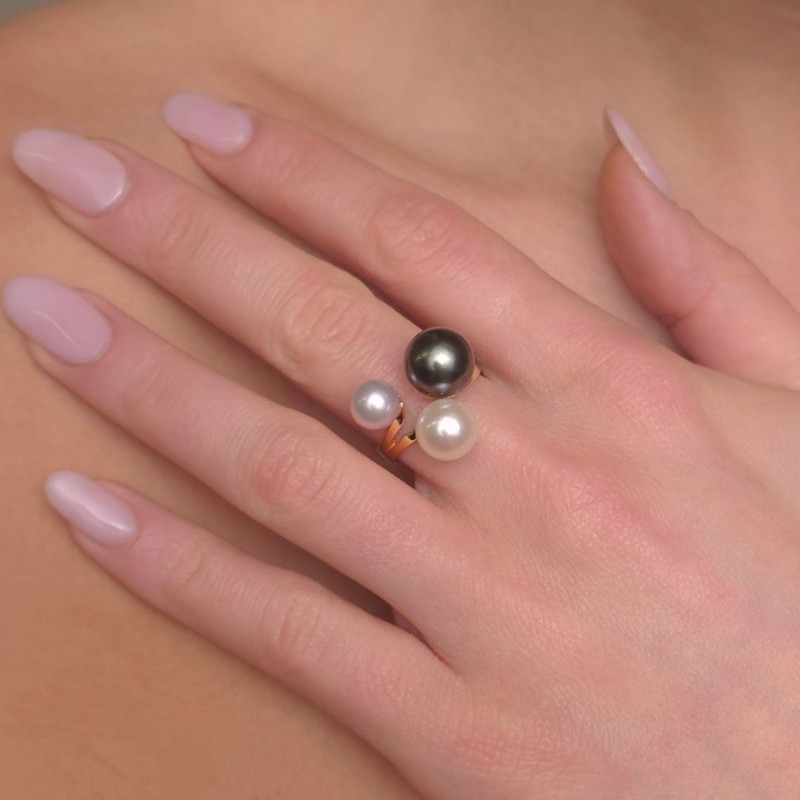 Anello con 3 Perle D'Acqua Dolce e di Mare