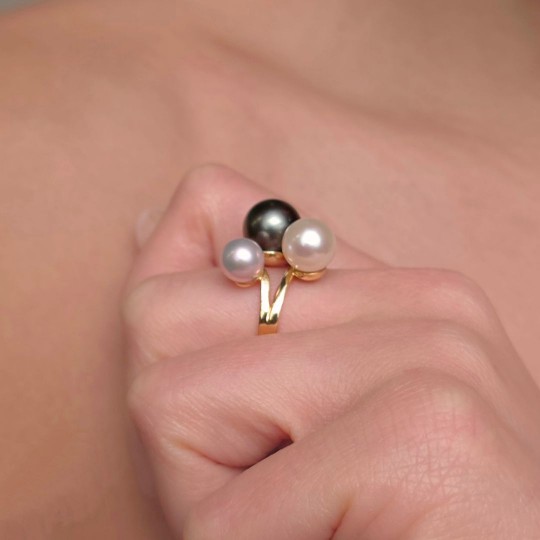 Anello con 3 Perle D'Acqua Dolce e di Mare