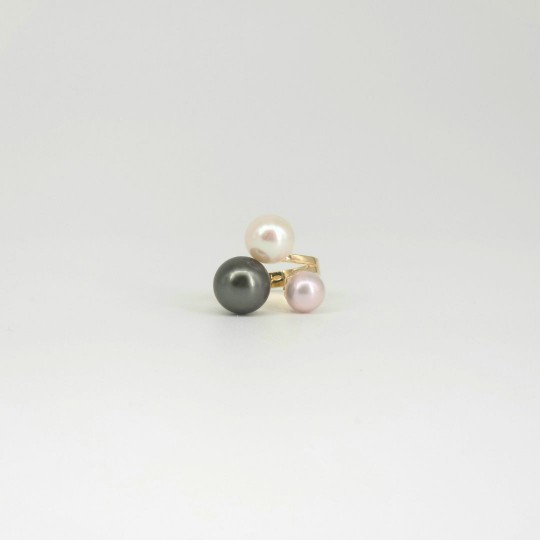 Anello con 3 Perle D'Acqua Dolce e di Mare