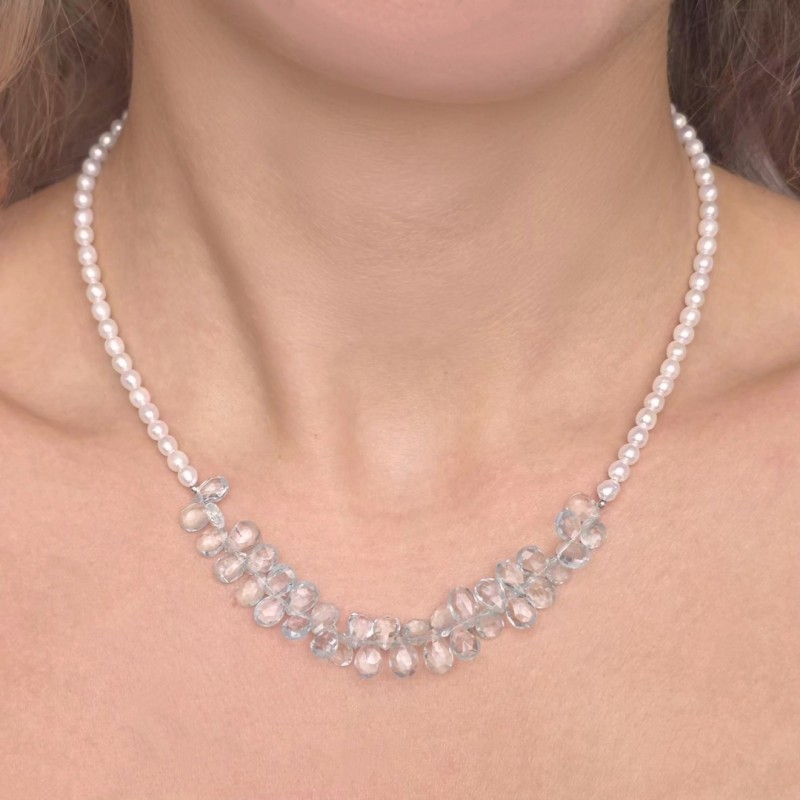 Necklace with Pearl and drop aquamarine