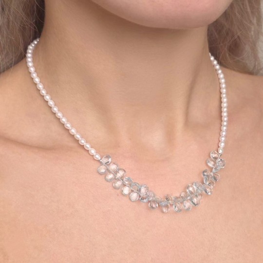 Necklace with Pearl and drop aquamarine