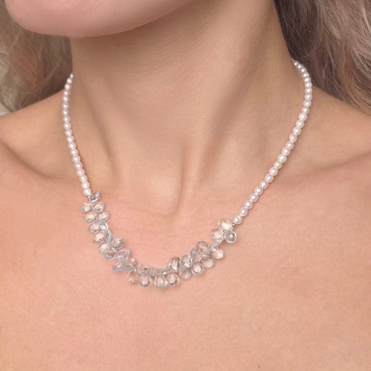Necklace with Pearl and drop aquamarine