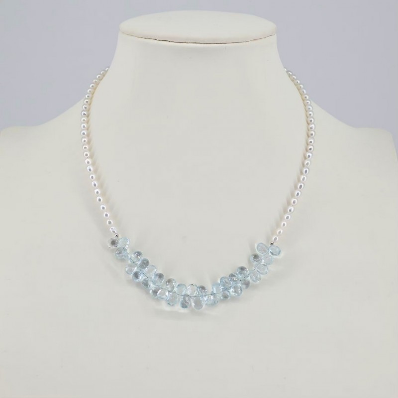 Necklace with Pearl and drop aquamarine