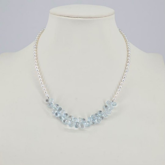 Necklace with Pearl and drop aquamarine