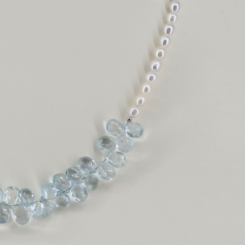 Necklace with Pearl and drop aquamarine