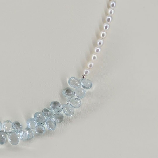 Necklace with Pearl and drop aquamarine