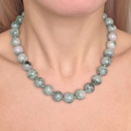 Spherical green jade necklace Ø 12.5 / 13.5 mm