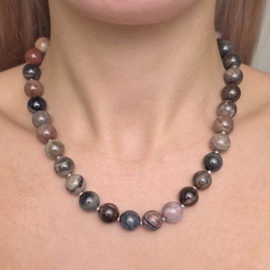 Collana di Legno Fossile Sferico ø 12/12,5 mm