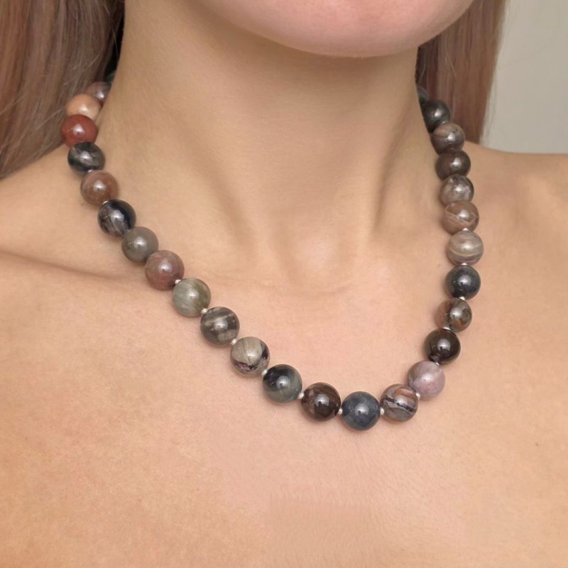 Collana di Legno Fossile Sferico ø 12/12,5 mm